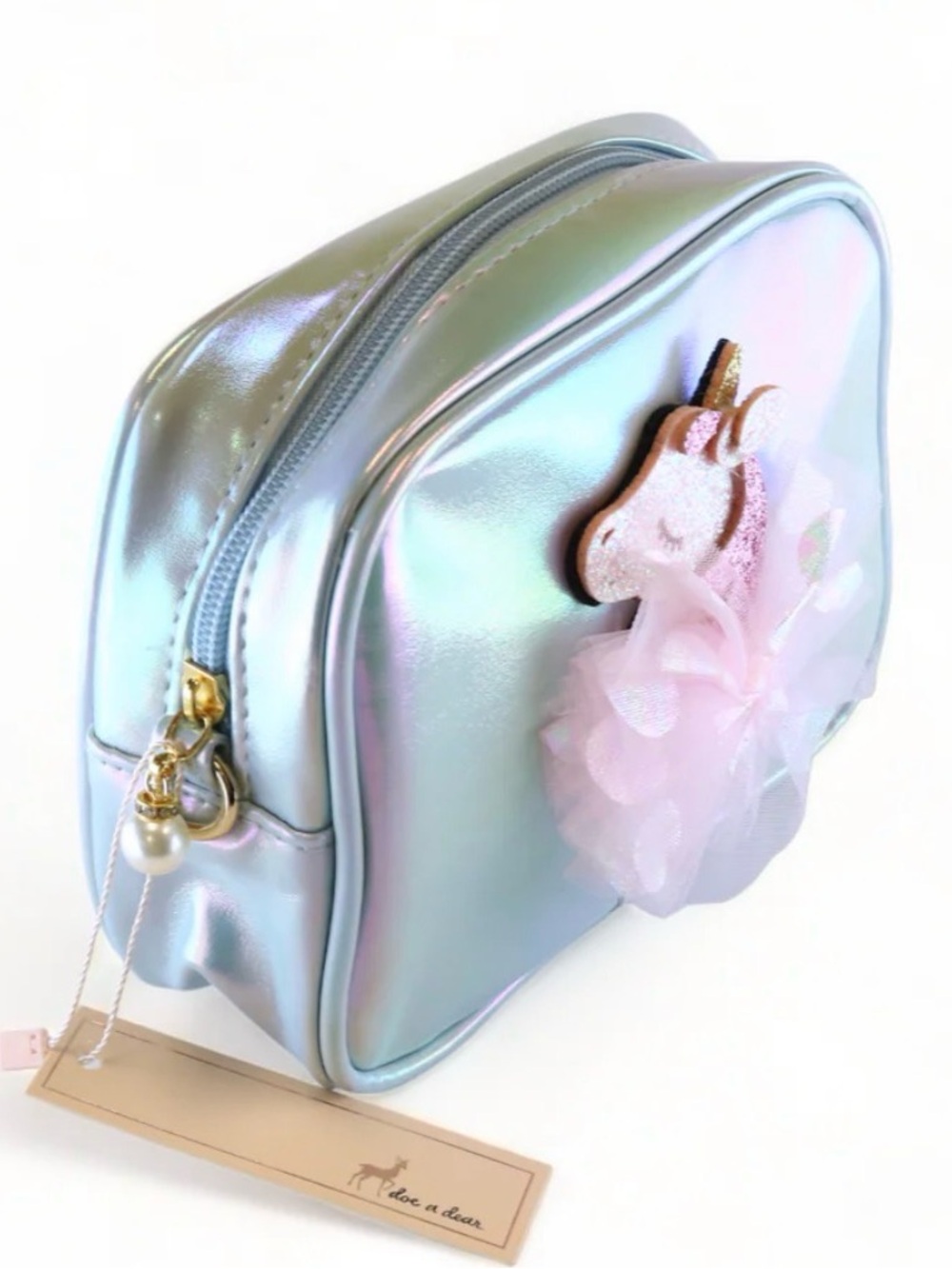 NWT Doe A Dear Little Girl/Youth Unicorn Blue Holographic Purse Crossbody